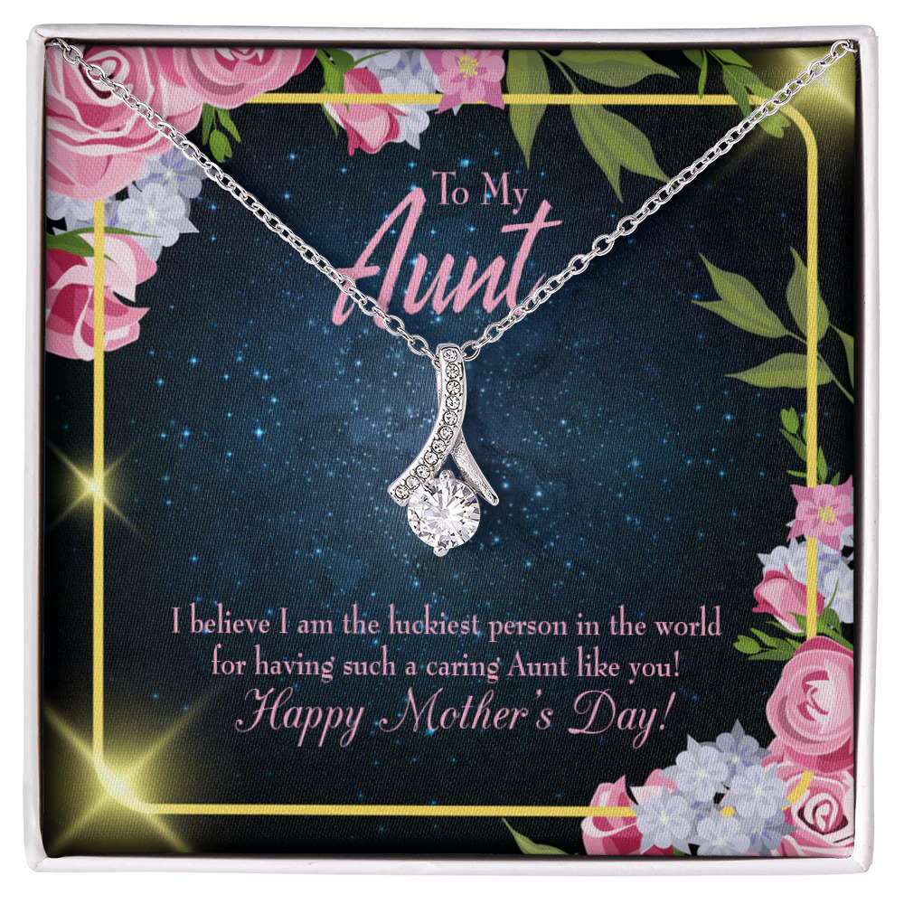 To My Aunt Luckiest Aunt Ribbon Necklace Silver Tone Standard Box